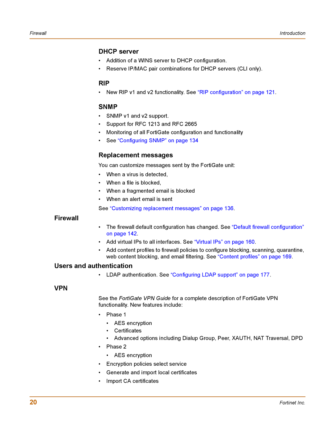 Fortinet 100 user manual Dhcp server, Replacement messages, Firewall, Users and authentication 