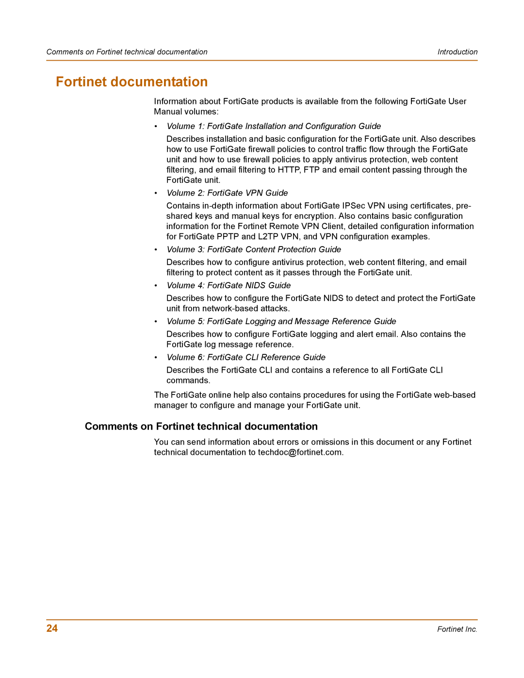 Fortinet 100 user manual Fortinet documentation, Comments on Fortinet technical documentation 