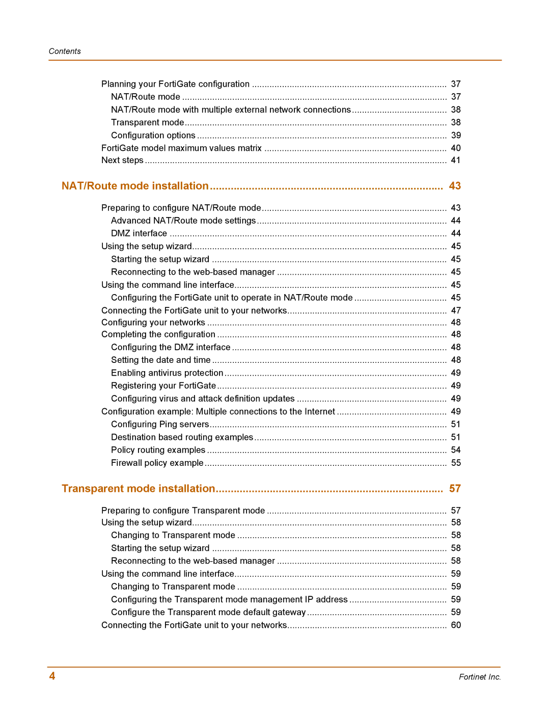 Fortinet 100 user manual NAT/Route mode installation 