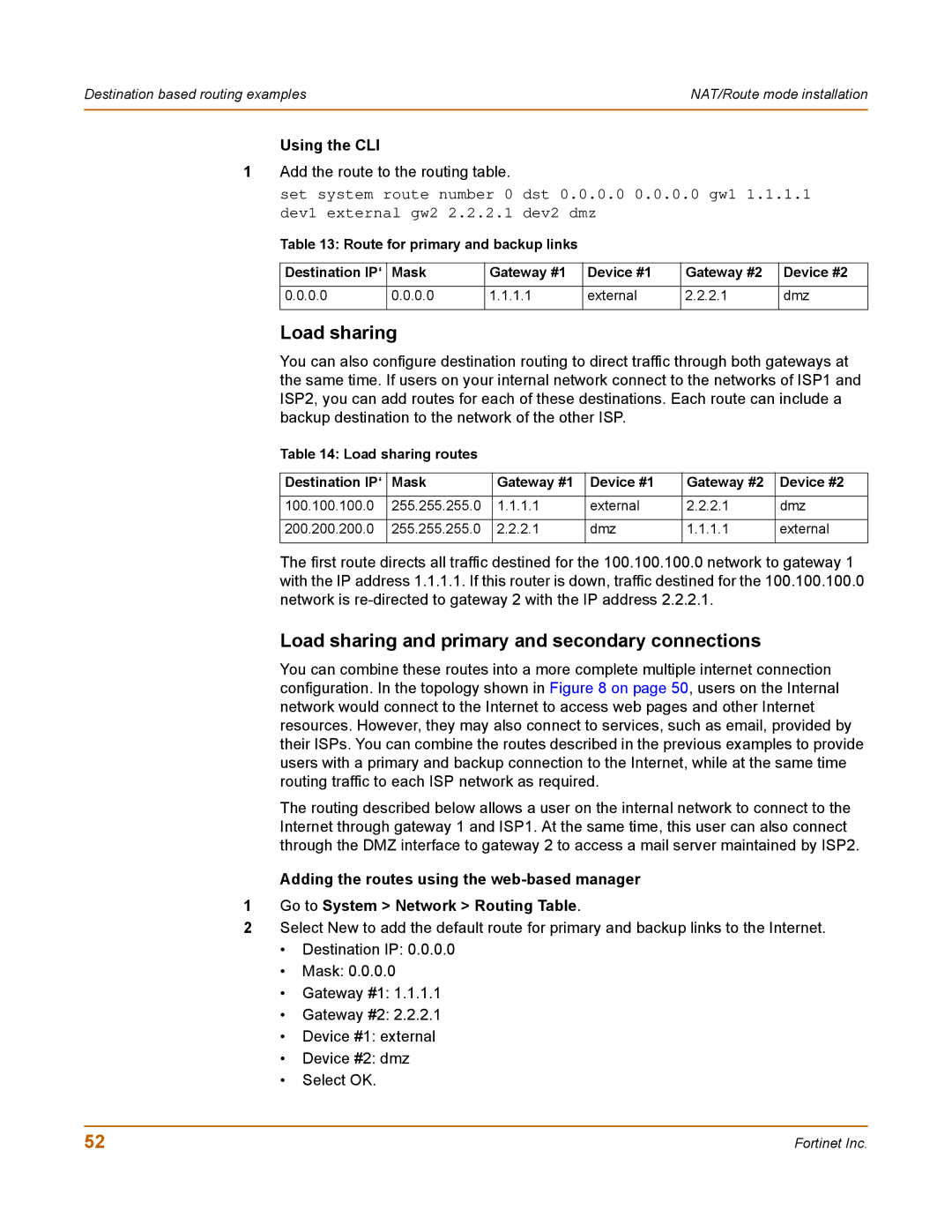 Fortinet 100 user manual Load sharing and primary and secondary connections 