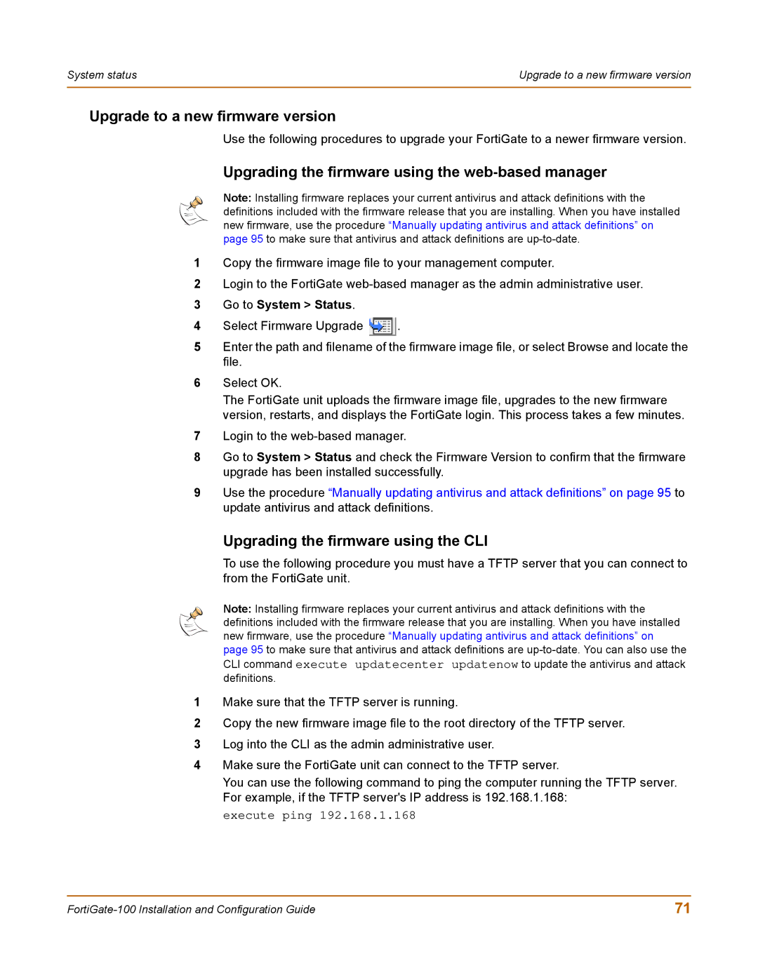 Fortinet 100 user manual Upgrade to a new firmware version, Upgrading the firmware using the web-based manager 