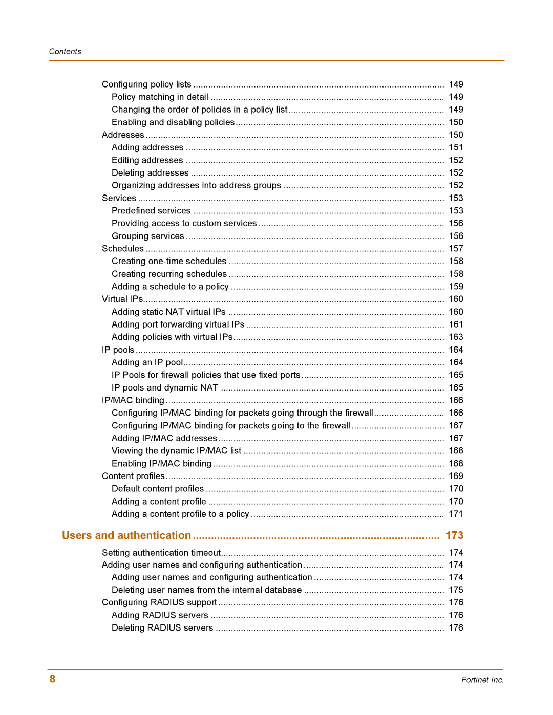 Fortinet 100 user manual Users and authentication 173 