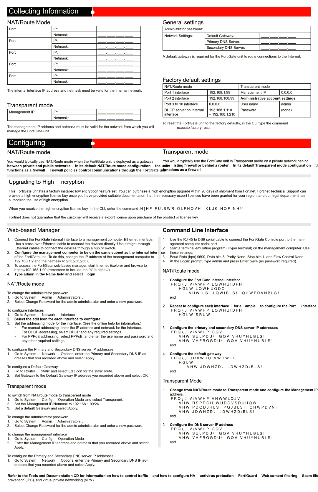 Fortinet 1000A-LENC quick start Collecting Information, Configuring 