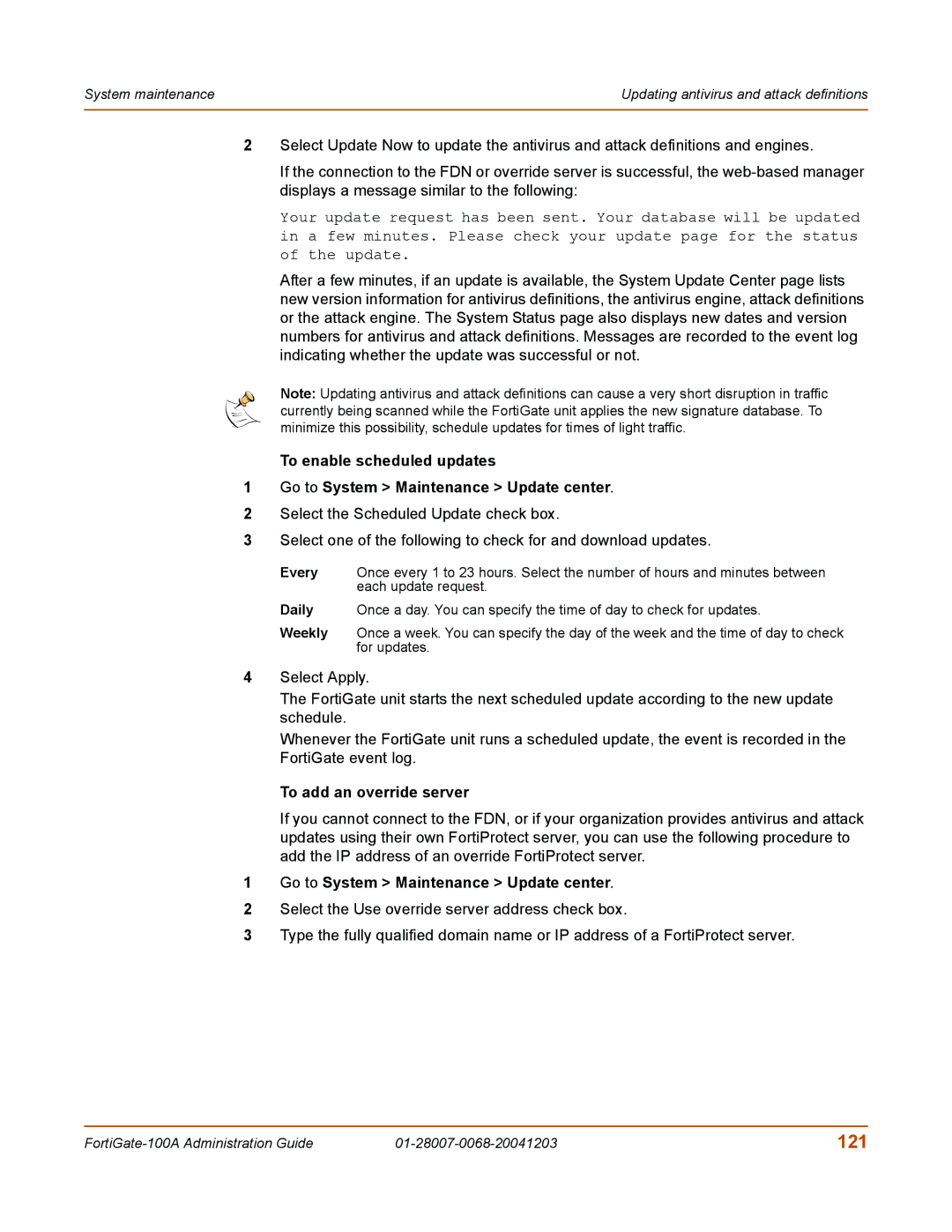 Fortinet 100A manual 121, To add an override server 