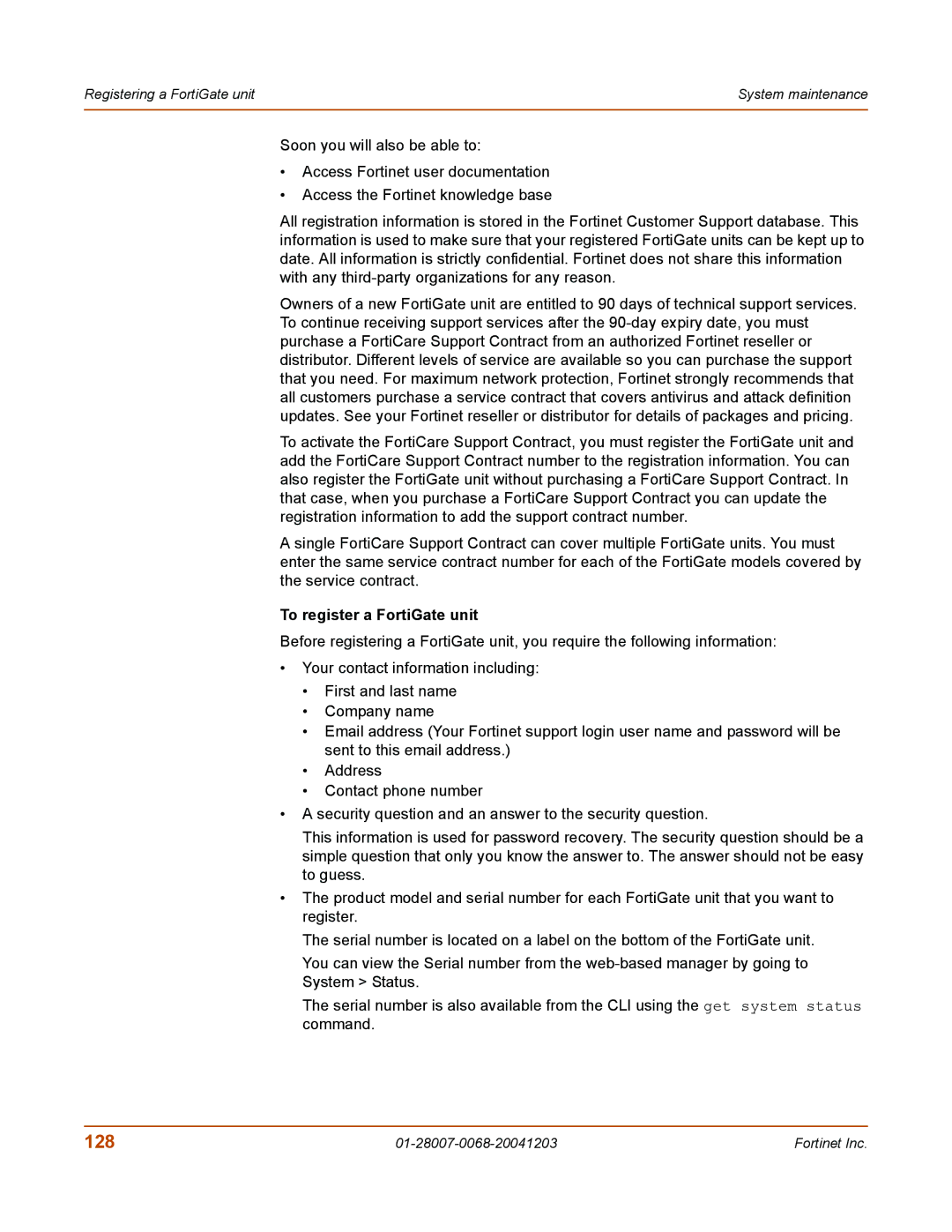 Fortinet 100A manual 128, To register a FortiGate unit 