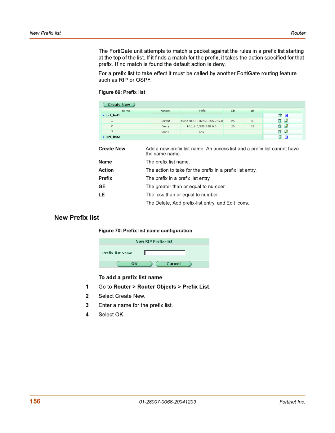 Fortinet 100A manual New Prefix list, 156 