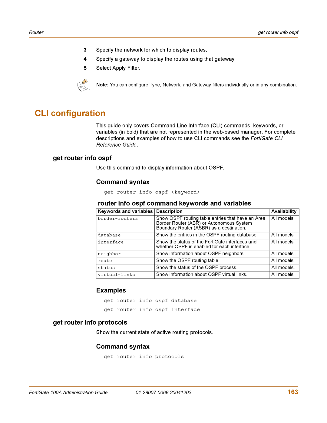 Fortinet 100A manual CLI configuration, 163 