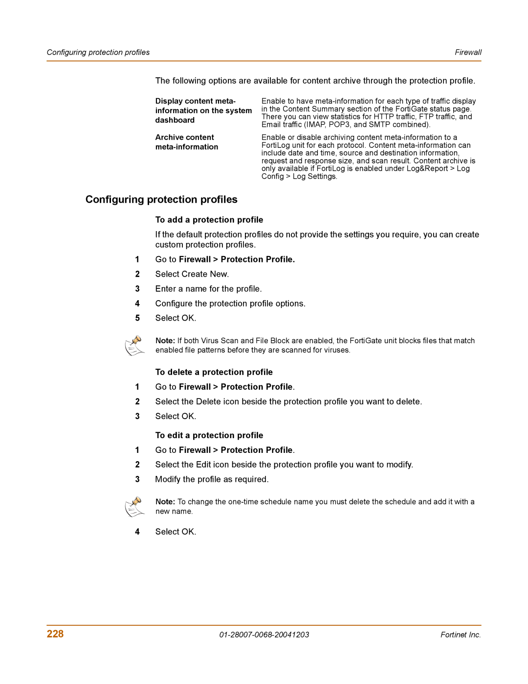 Fortinet 100A manual Configuring protection profiles, 228, To add a protection profile, Go to Firewall Protection Profile 