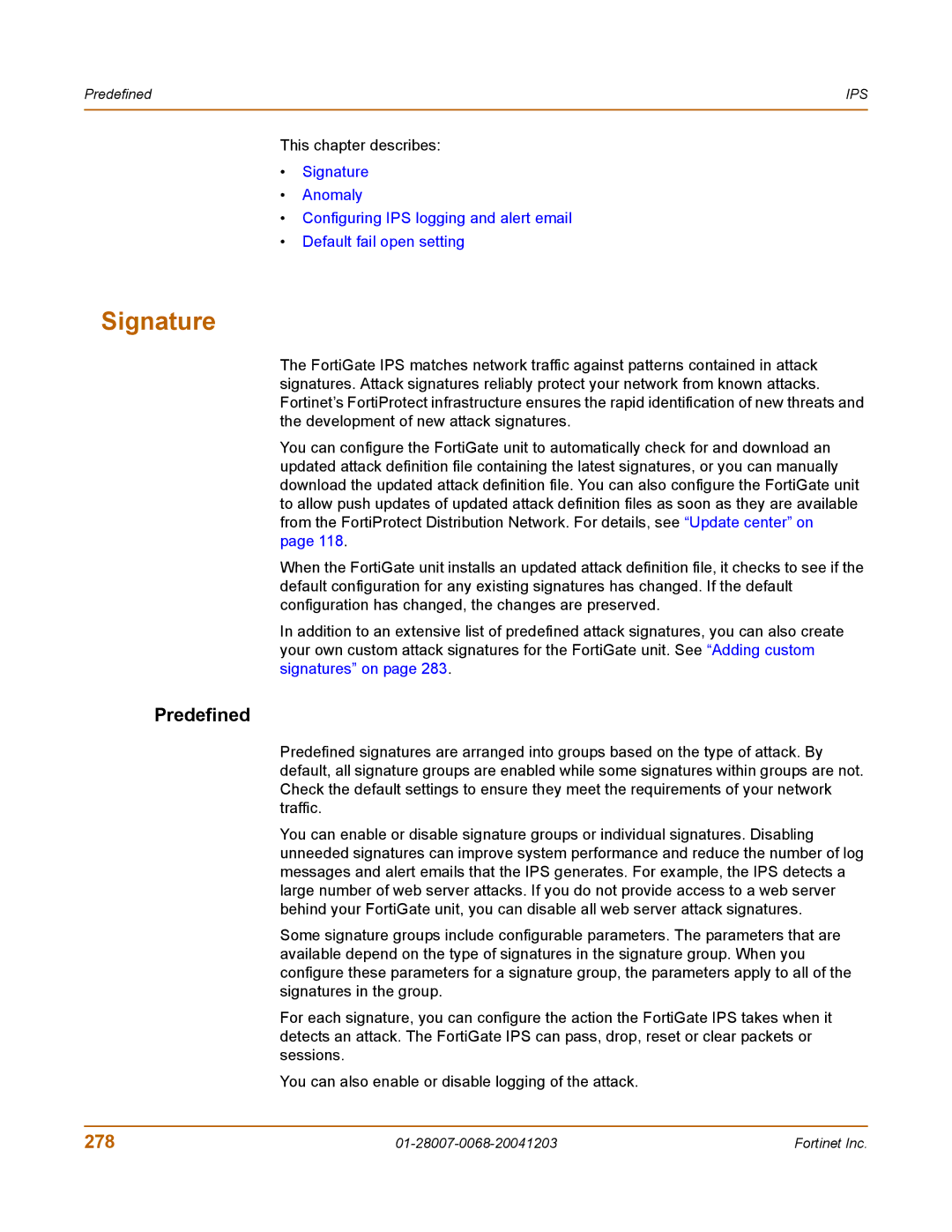 Fortinet 100A manual Signature, Predefined, 278 