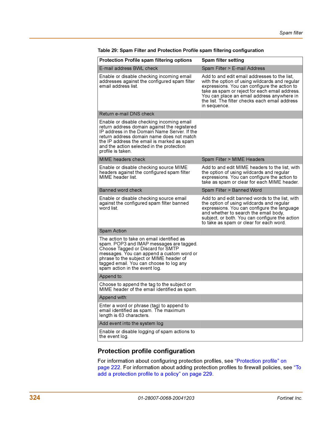 Fortinet 100A manual Protection profile configuration, 324 