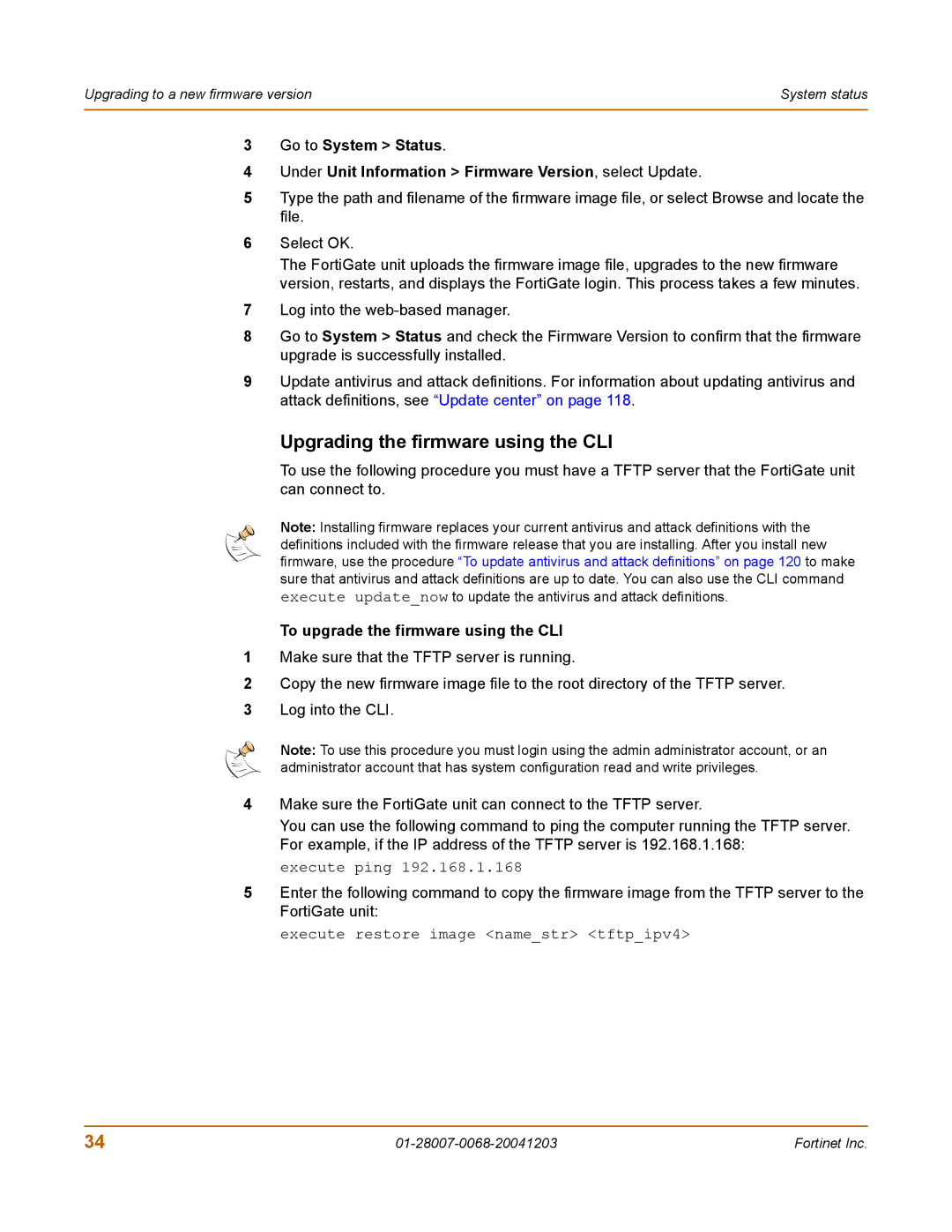 Fortinet 100A manual Upgrading the firmware using the CLI, To upgrade the firmware using the CLI 