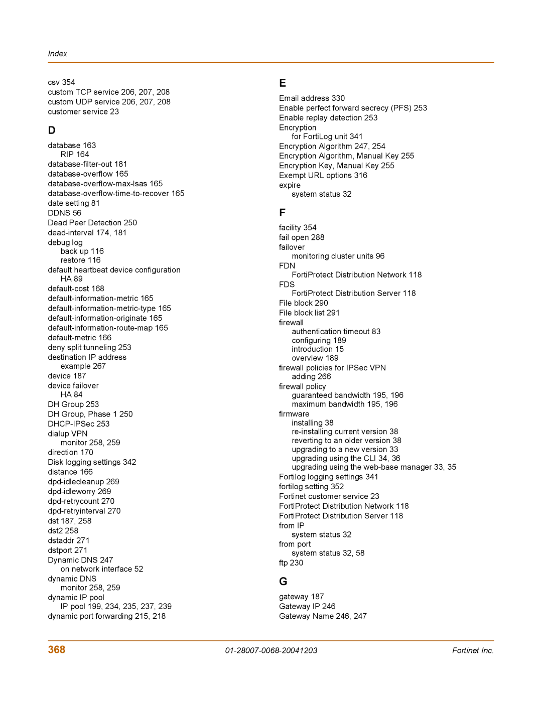 Fortinet 100A manual 368, Index 