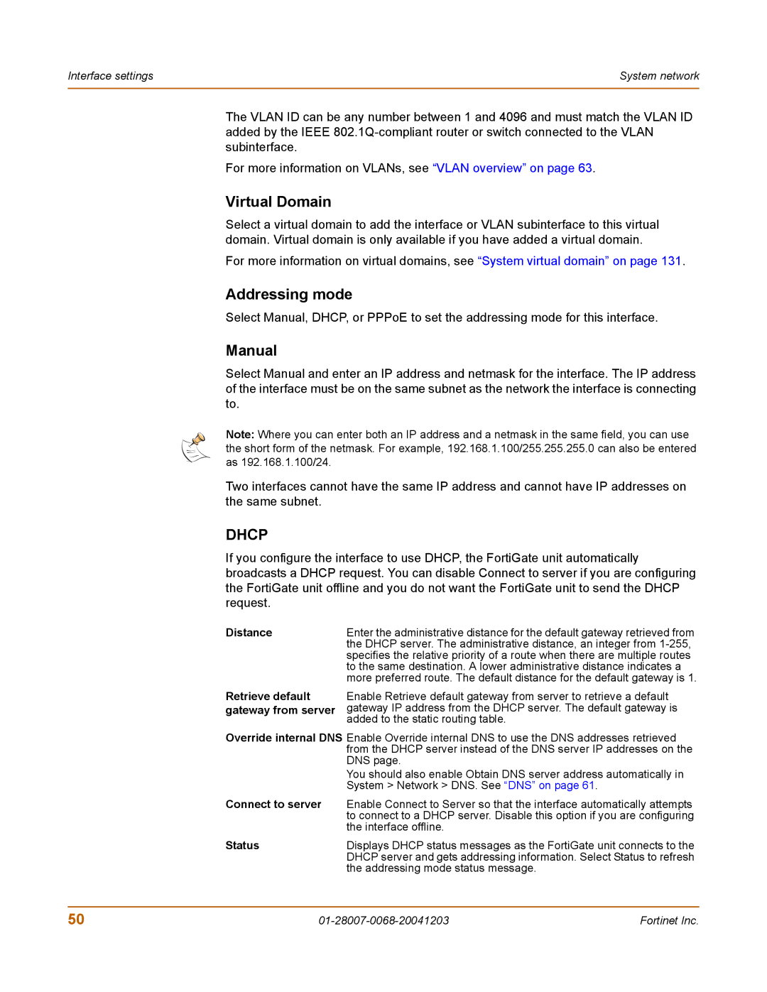 Fortinet 100A manual Virtual Domain, Addressing mode, Manual 