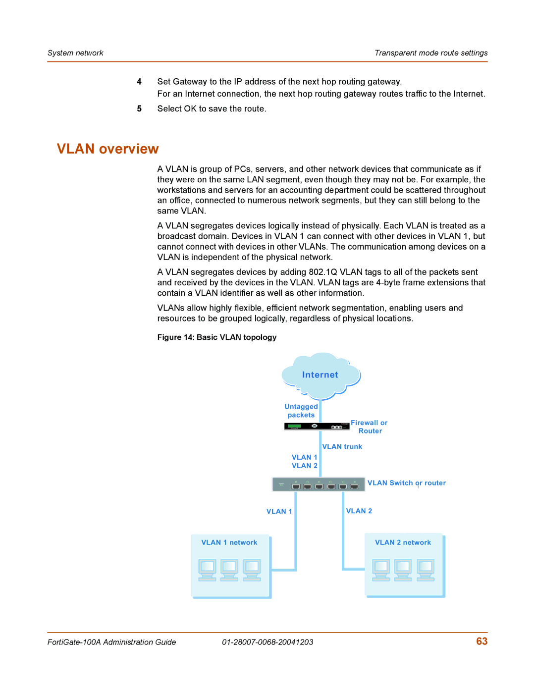 Fortinet 100A manual Vlan overview, Basic Vlan topology 