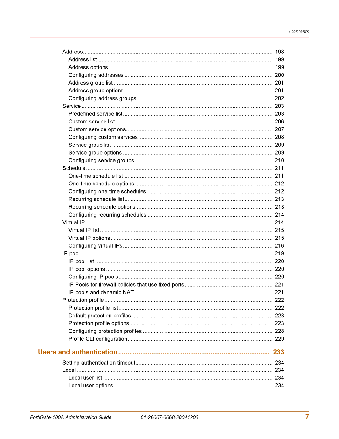 Fortinet 100A manual Users and authentication 233 