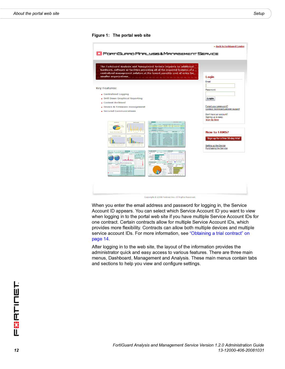 Fortinet 1.2.0 manual Portal web site 