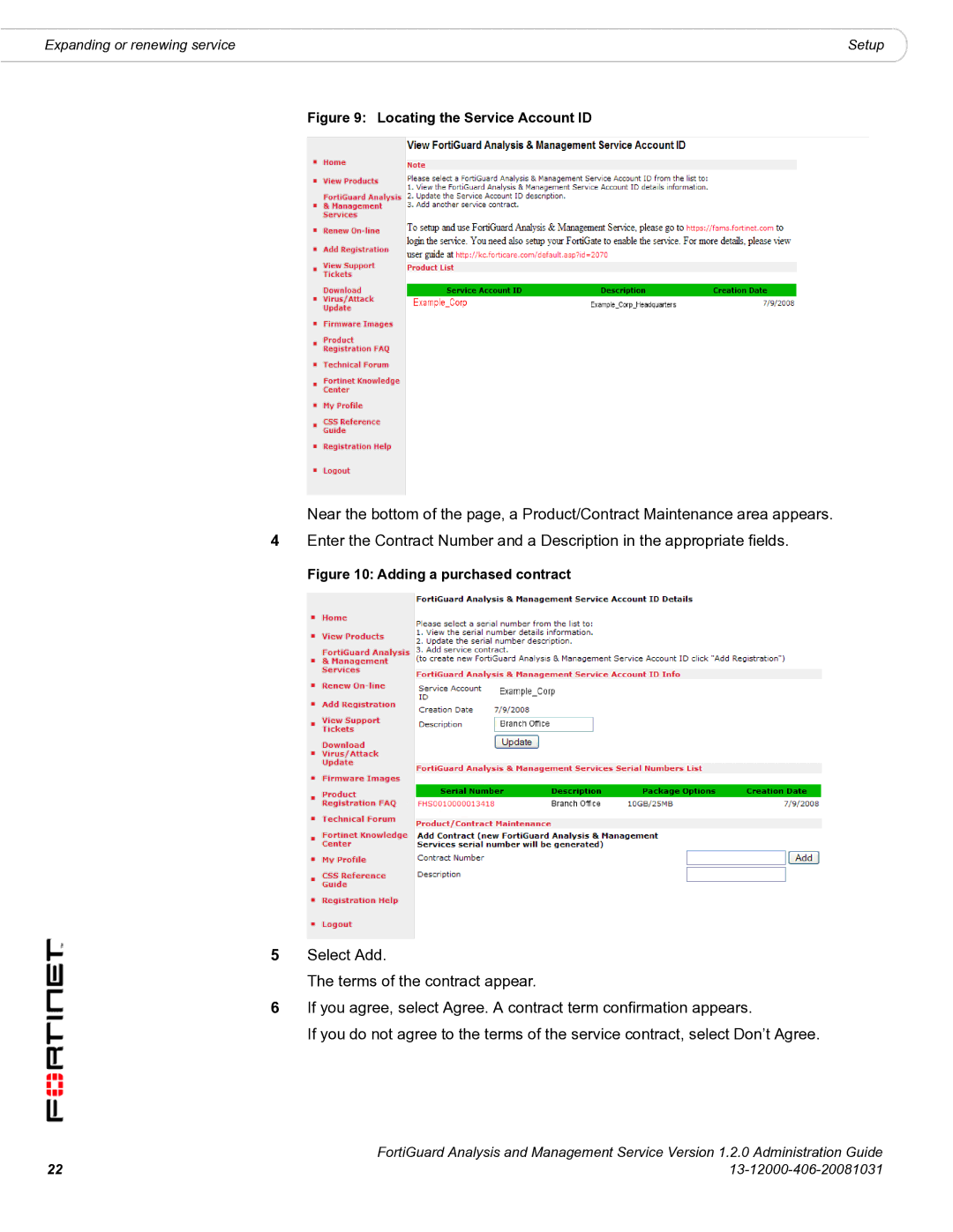 Fortinet 1.2.0 manual Adding a purchased contract 