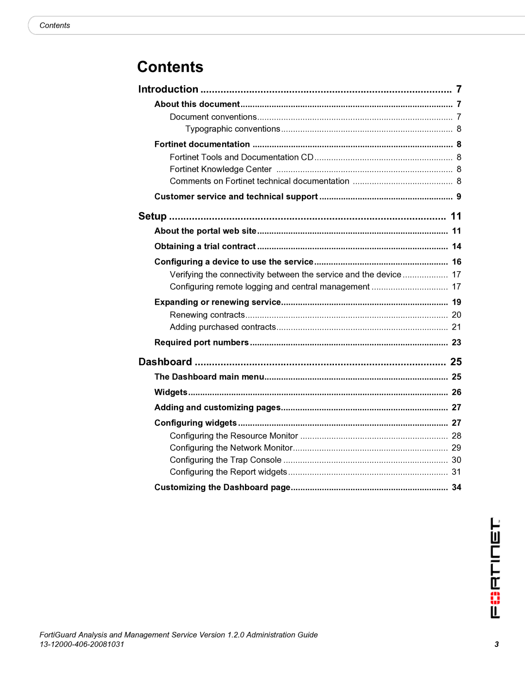 Fortinet 1.2.0 manual Contents 