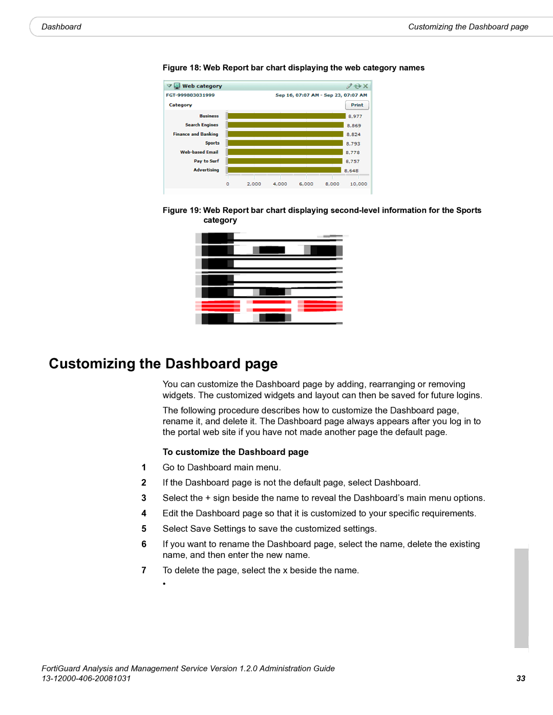 Fortinet 1.2.0 manual Customizing the Dashboard, To customize the Dashboard 