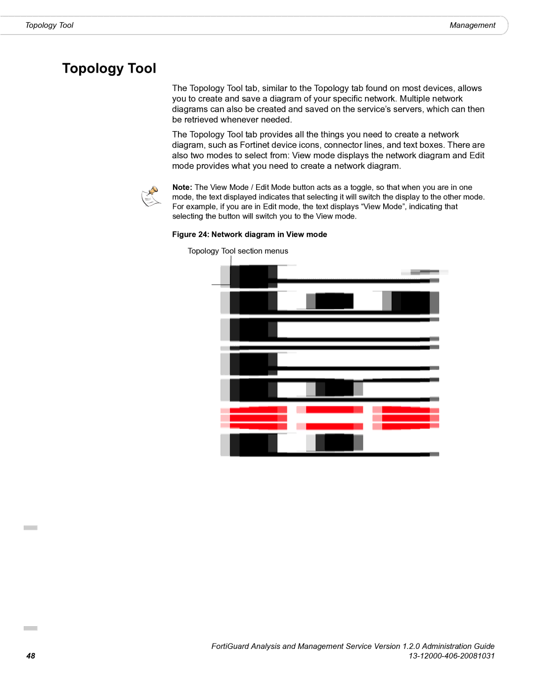 Fortinet 1.2.0 manual Topology Tool, Network diagram in View mode 