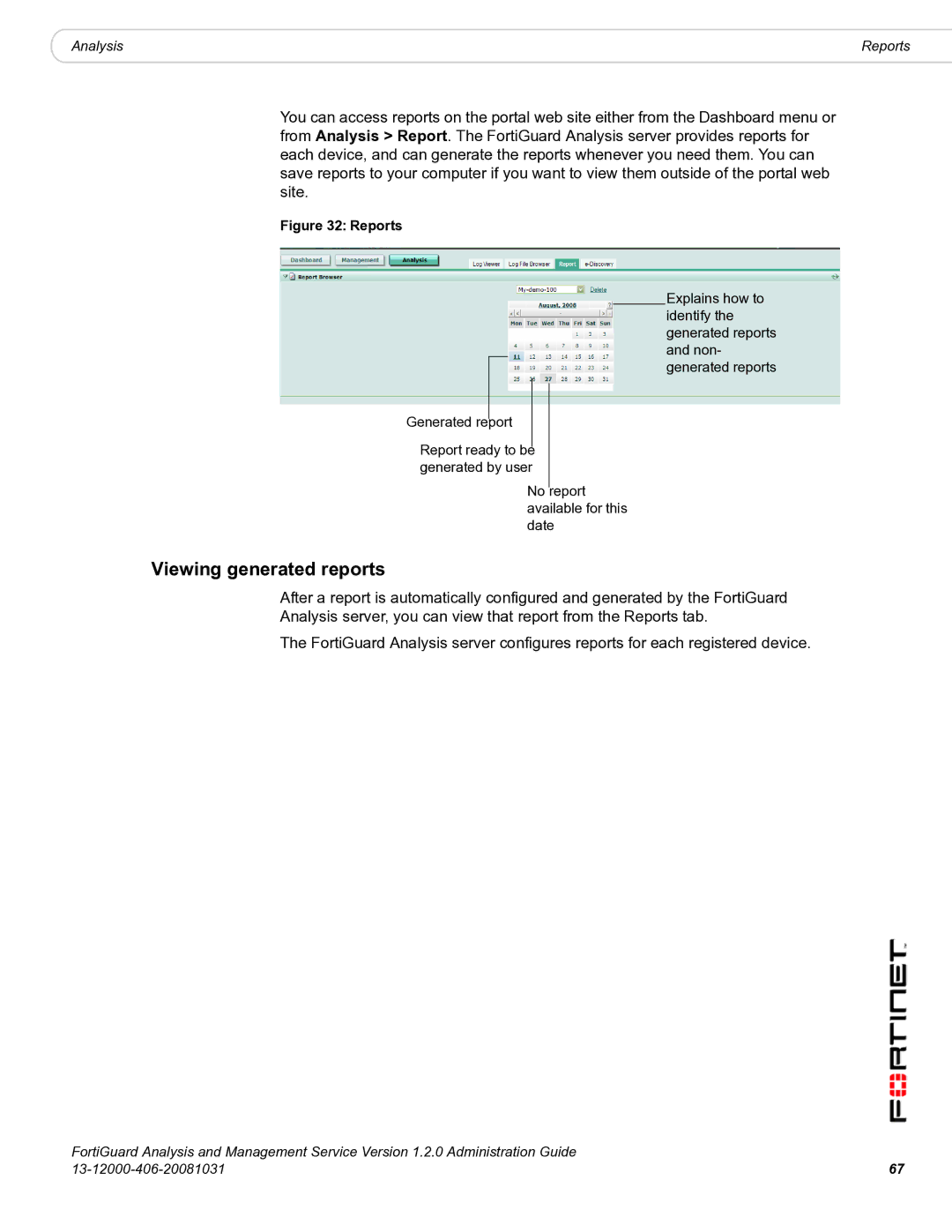 Fortinet 1.2.0 manual Viewing generated reports, Reports 