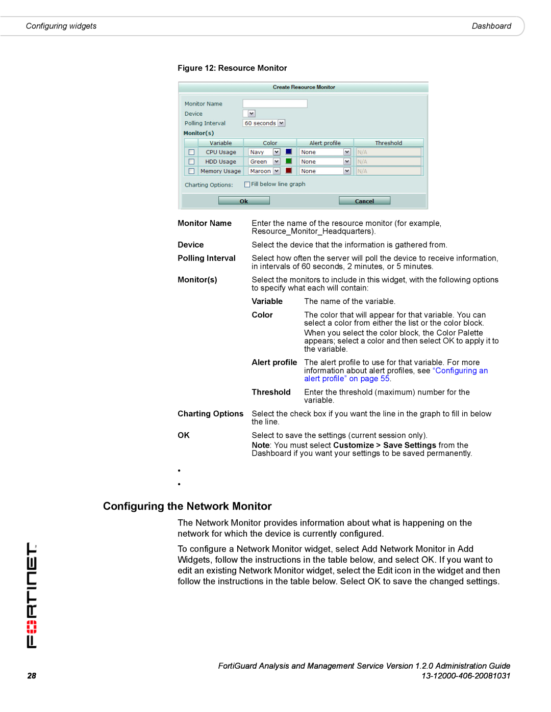 Fortinet 1.2.0 manual Configuring the Network Monitor 