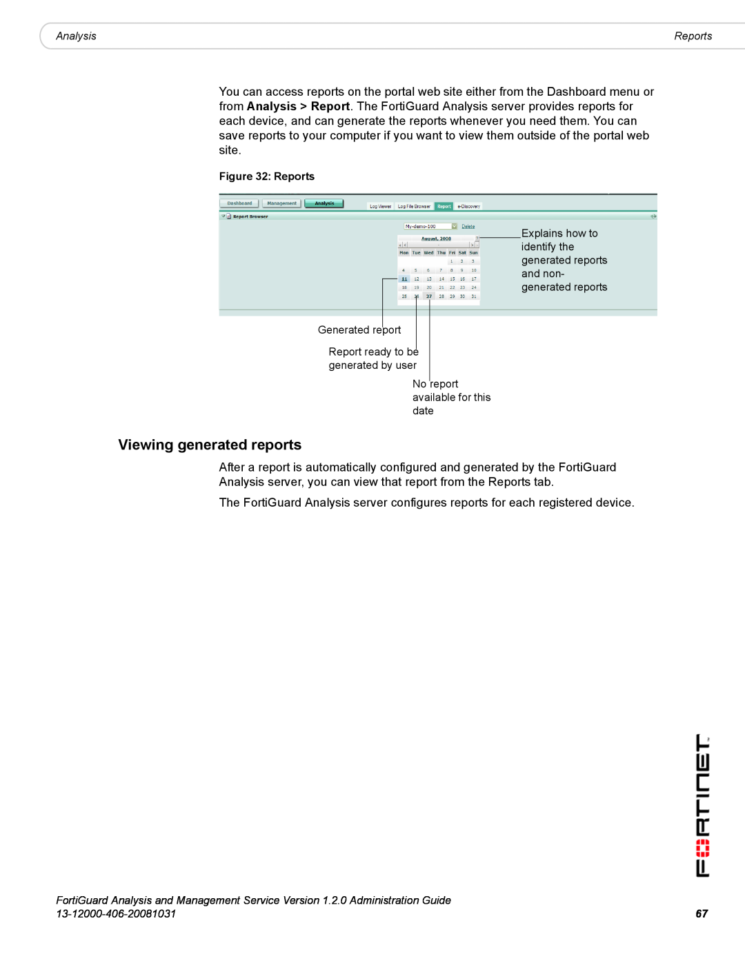 Fortinet 1.2.0 manual Viewing generated reports, Reports 