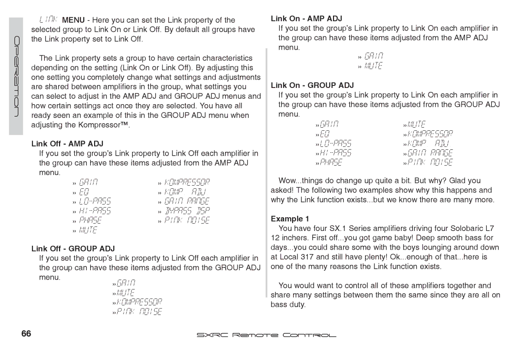 Fortinet 2 SXRC manual »Eq, Link Off AMP ADJ, Link Off Group ADJ, Link On AMP ADJ, Link On Group ADJ 