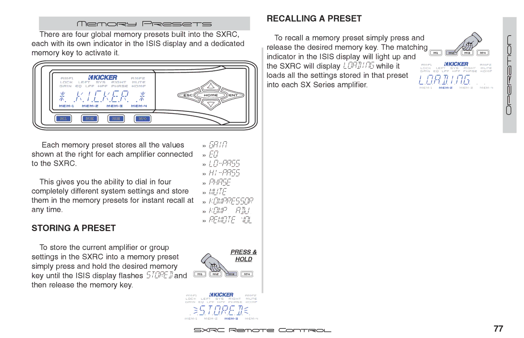 Fortinet 2 SXRC manual » Eq, Recalling a Preset, Storing a Preset 