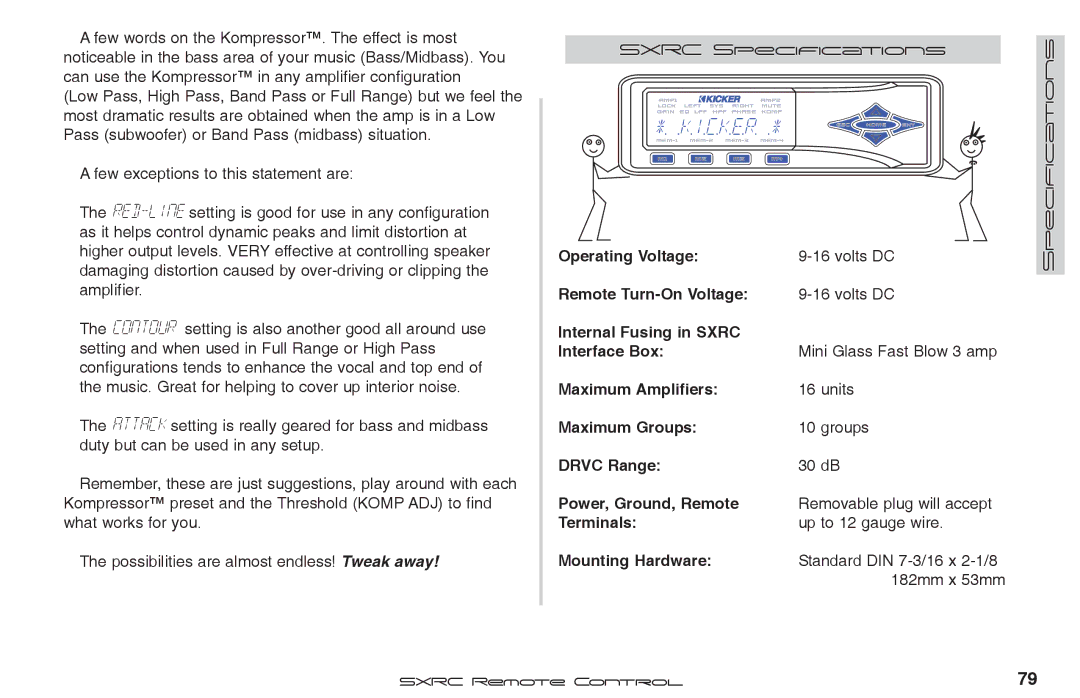 Fortinet 2 SXRC manual Operating Voltage, Remote Turn-On Voltage, Internal Fusing in Sxrc Interface Box, Maximum Amplifiers 