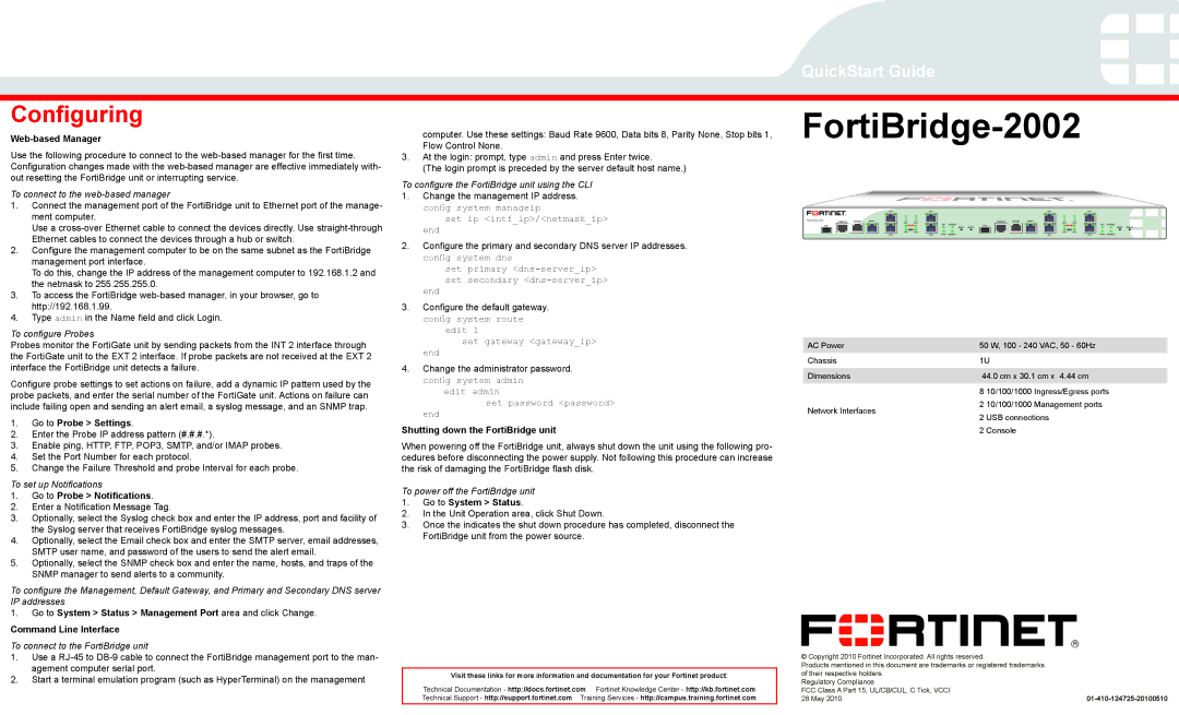 Fortinet 2002 quick start Configuring 