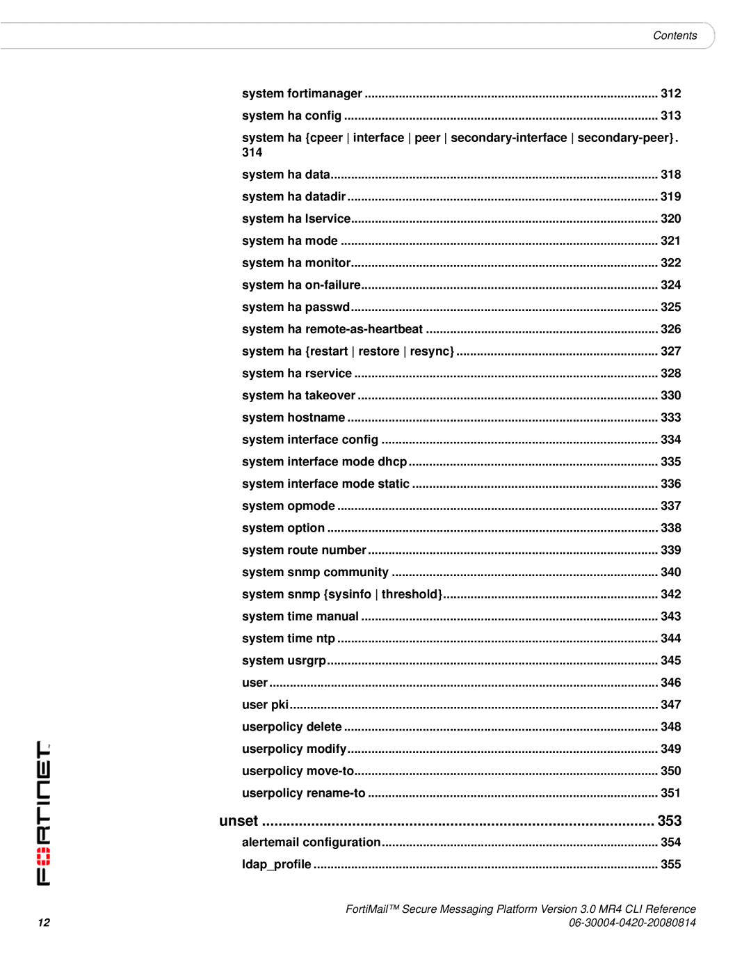 Fortinet 3.0 MR4 manual Unset 353 