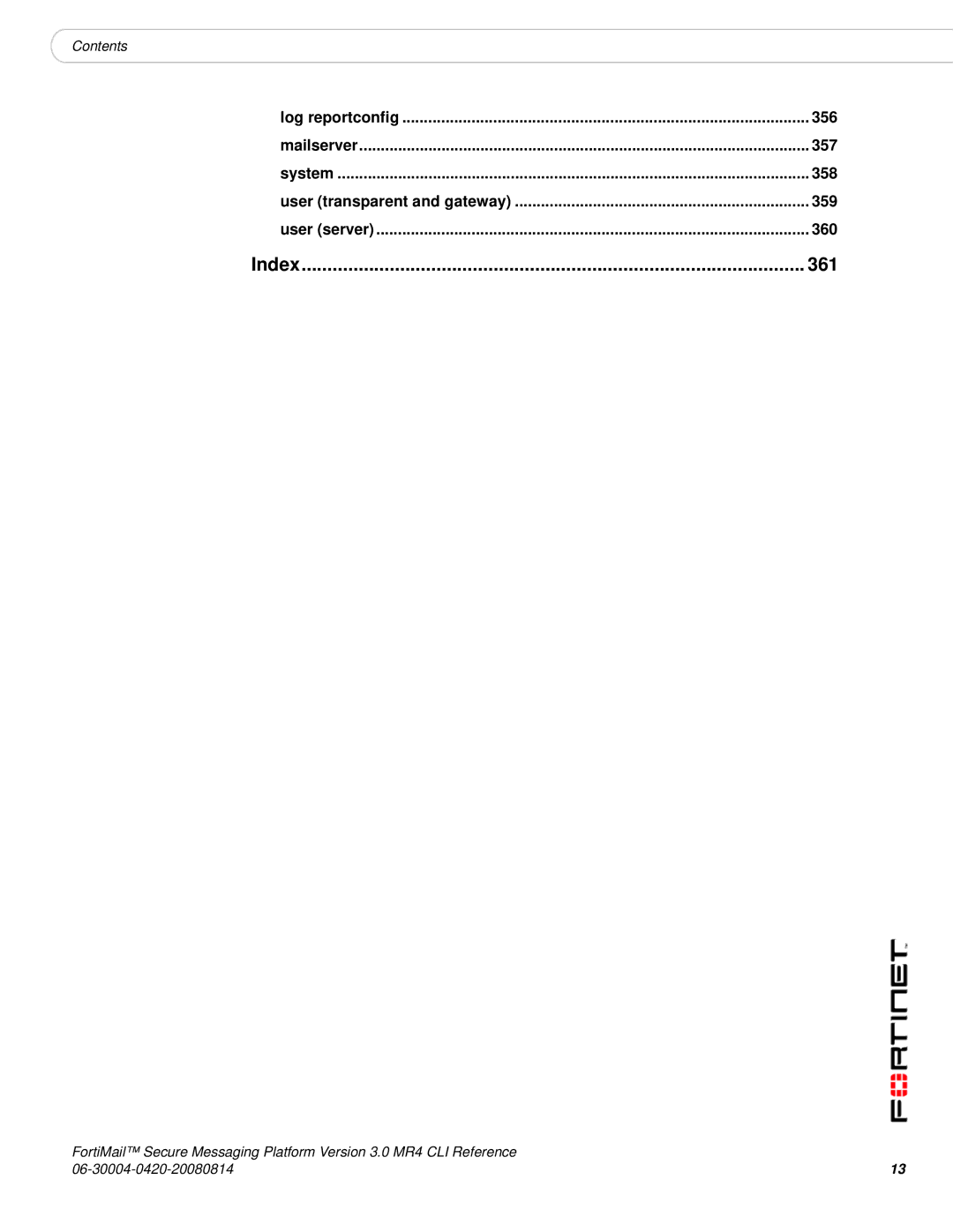 Fortinet 3.0 MR4 manual Index 361 