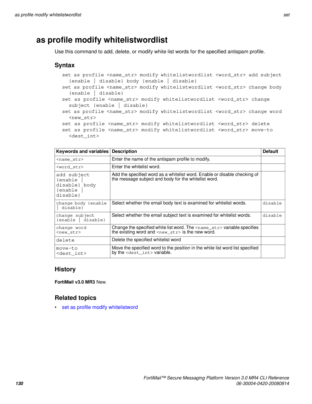 Fortinet 3.0 MR4 manual As profile modify whitelistwordlist 