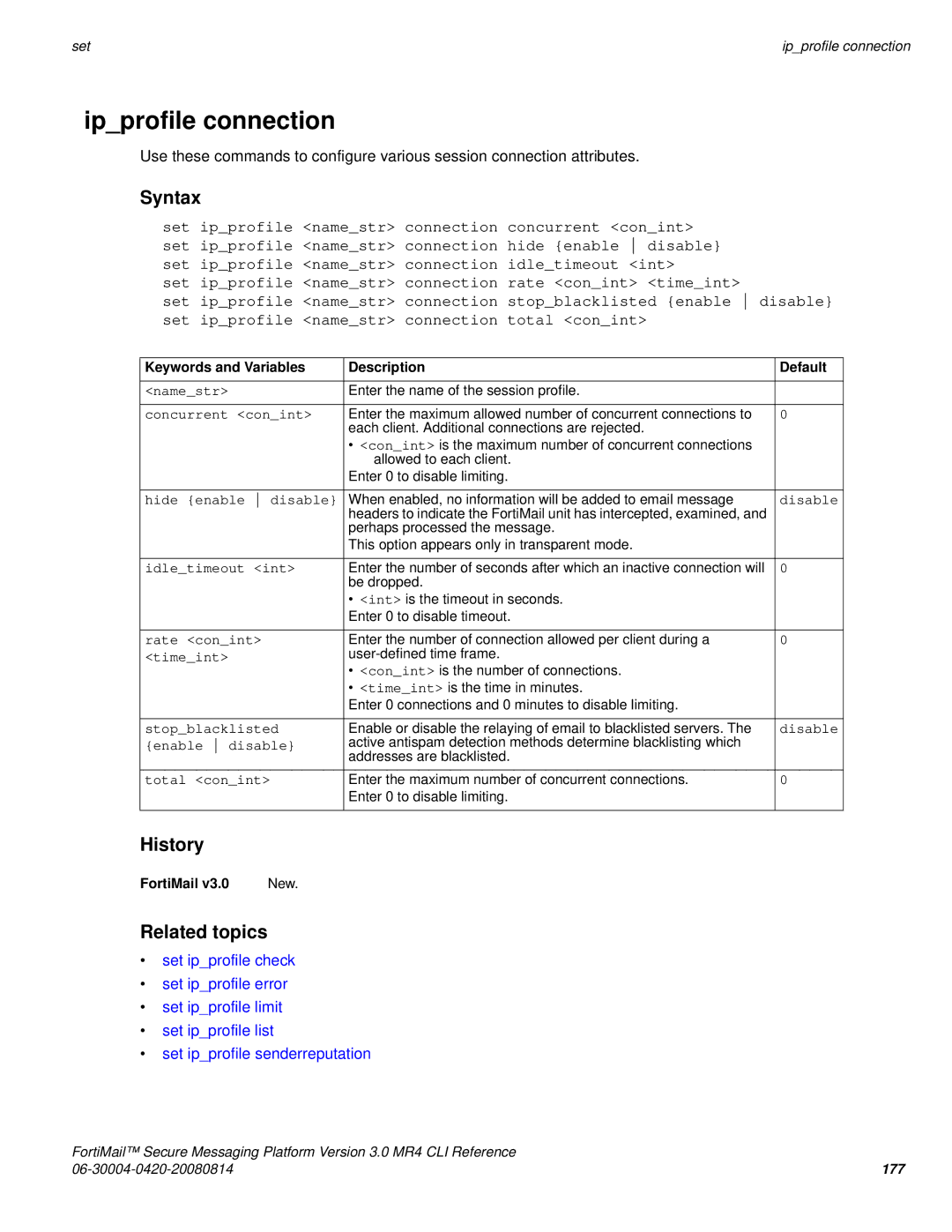 Fortinet 3.0 MR4 manual Ipprofile connection 