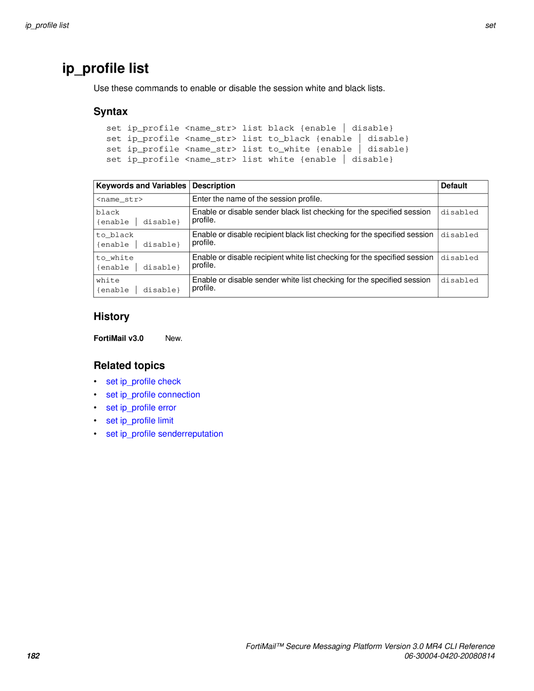 Fortinet 3.0 MR4 manual Ipprofile list 