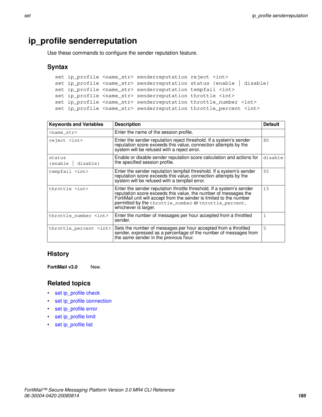 Fortinet 3.0 MR4 manual Ipprofile senderreputation 