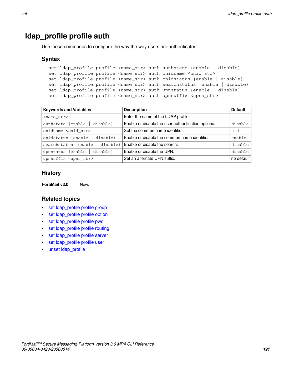 Fortinet 3.0 MR4 manual Ldapprofile profile auth 