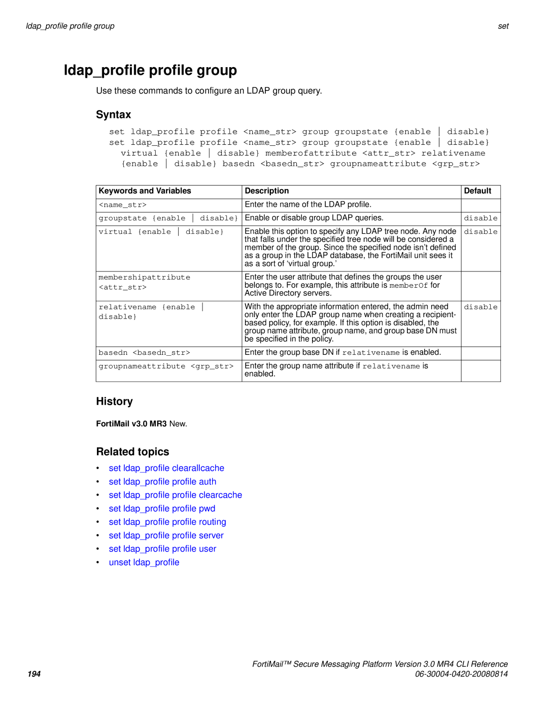 Fortinet 3.0 MR4 manual Ldapprofile profile group 