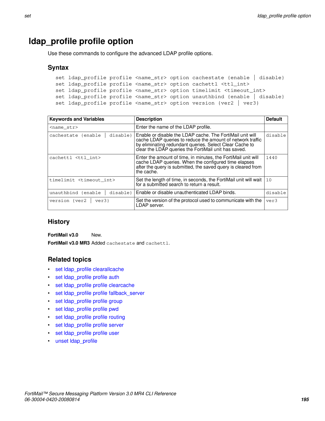 Fortinet 3.0 MR4 manual Ldapprofile profile option 