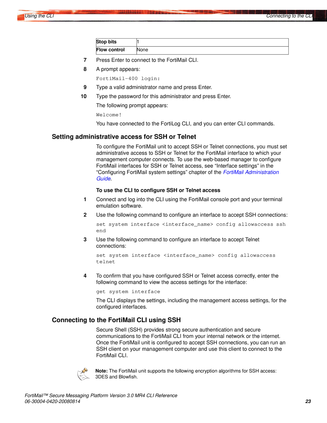 Fortinet 3.0 MR4 manual FortiMail-400 login, Welcome, Get system interface 