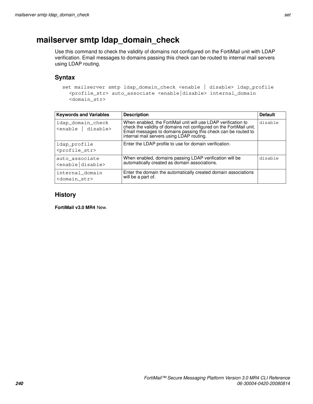 Fortinet 3.0 MR4 manual Mailserver smtp ldapdomaincheck 