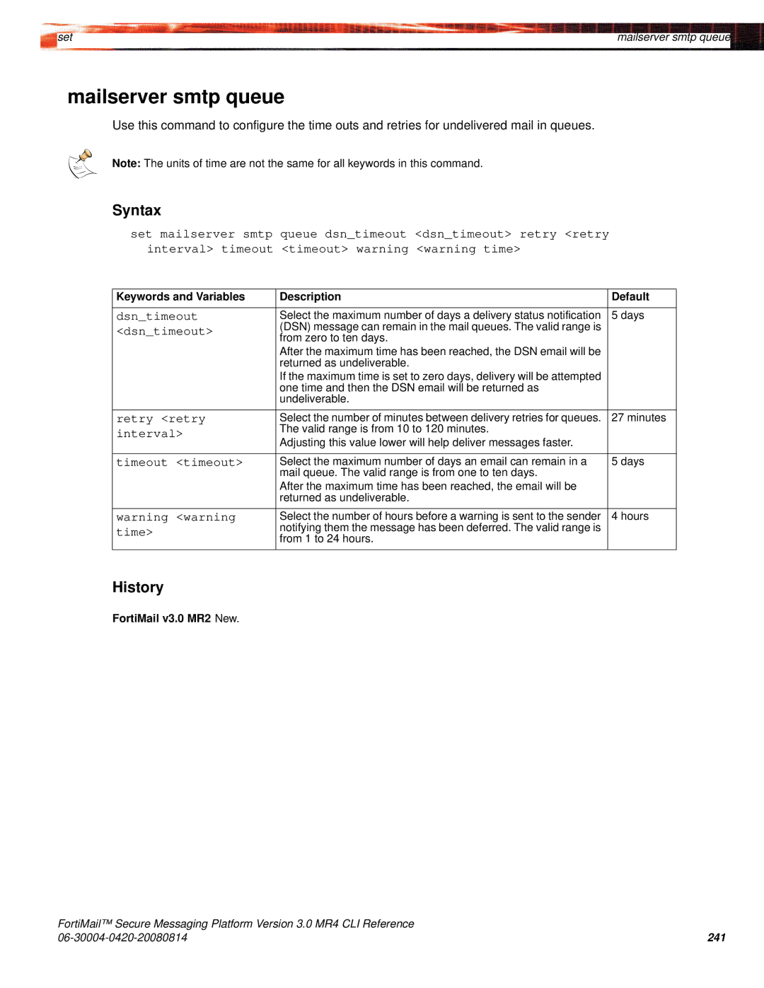 Fortinet 3.0 MR4 manual Mailserver smtp queue 