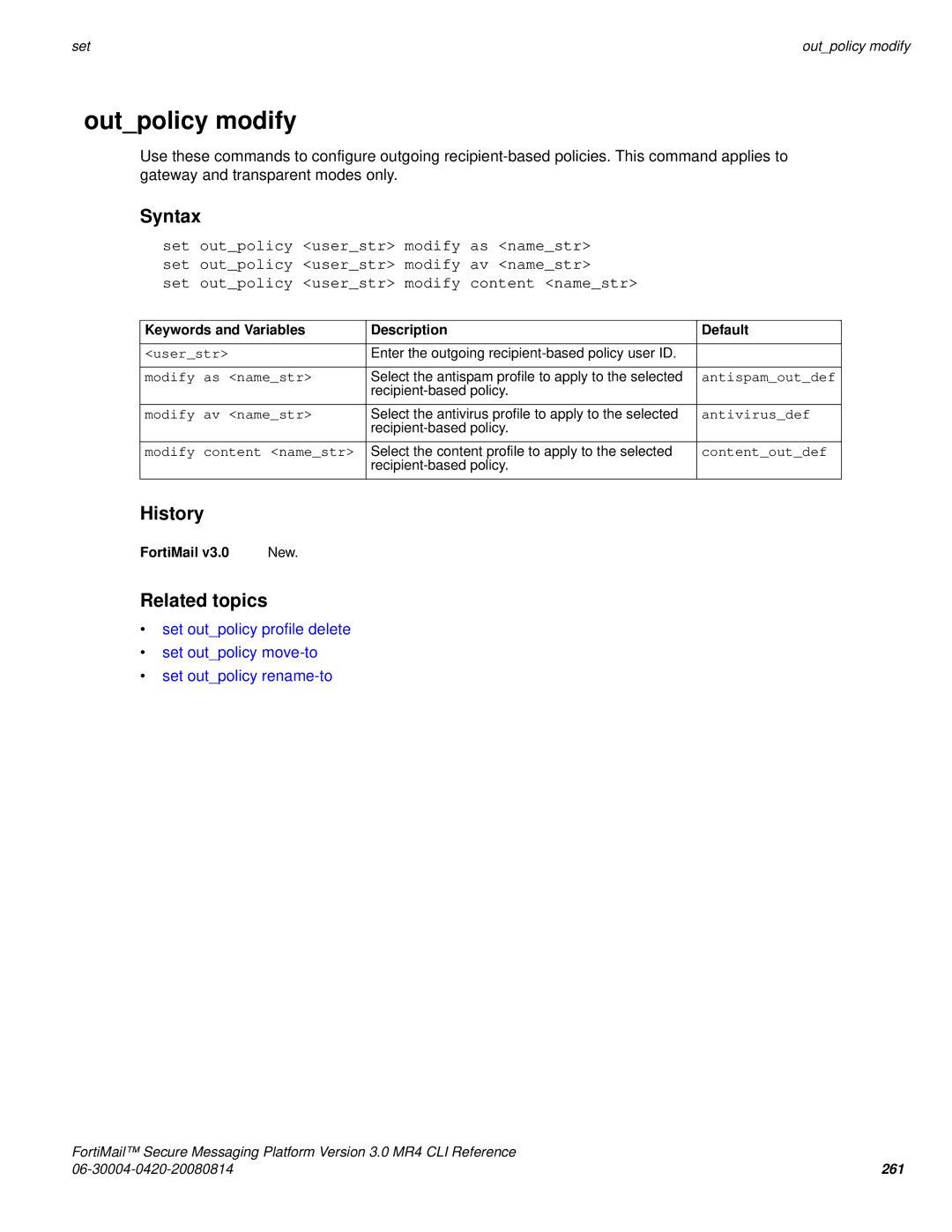 Fortinet 3.0 MR4 manual Outpolicy modify 