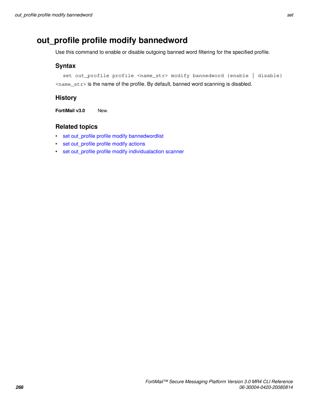 Fortinet 3.0 MR4 manual Outprofile profile modify bannedword 