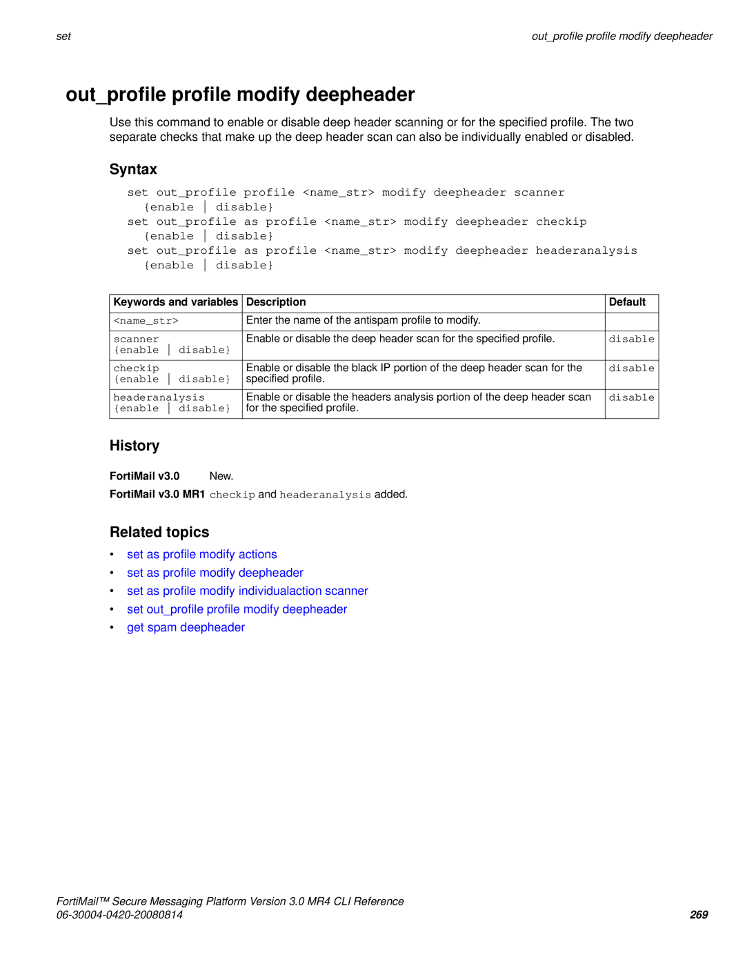 Fortinet 3.0 MR4 manual Outprofile profile modify deepheader, Scanner 