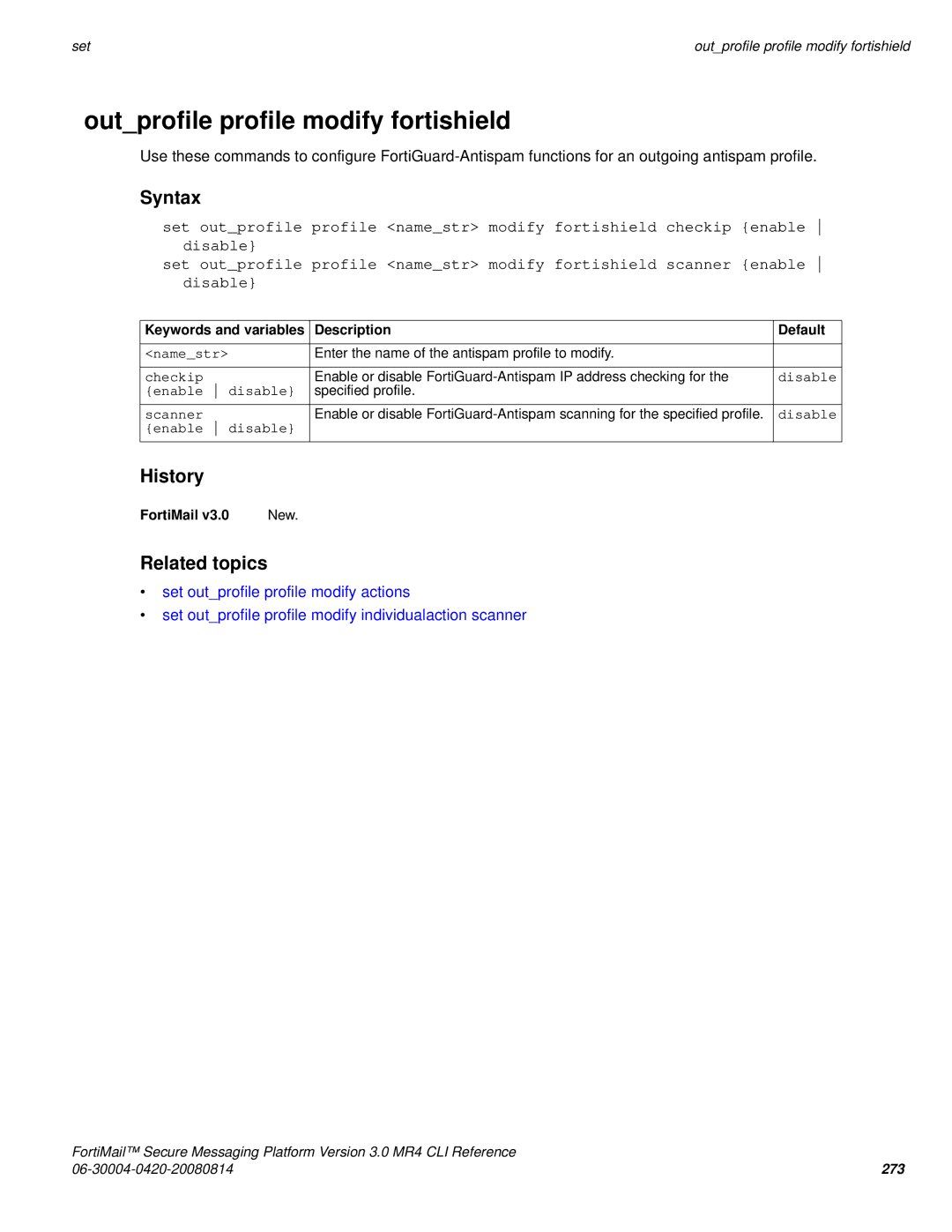 Fortinet 3.0 MR4 manual Outprofile profile modify fortishield, Checkip 