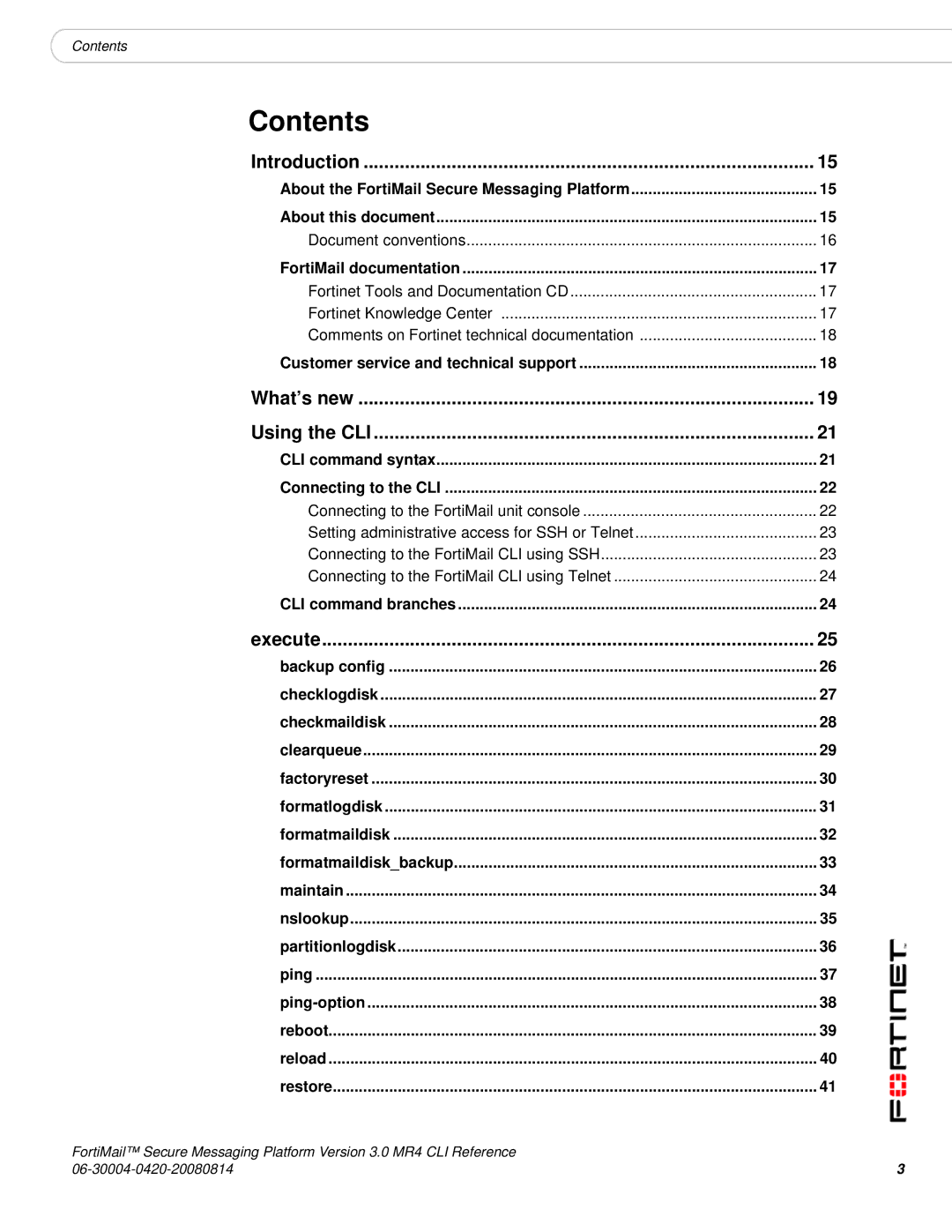 Fortinet 3.0 MR4 manual Contents 