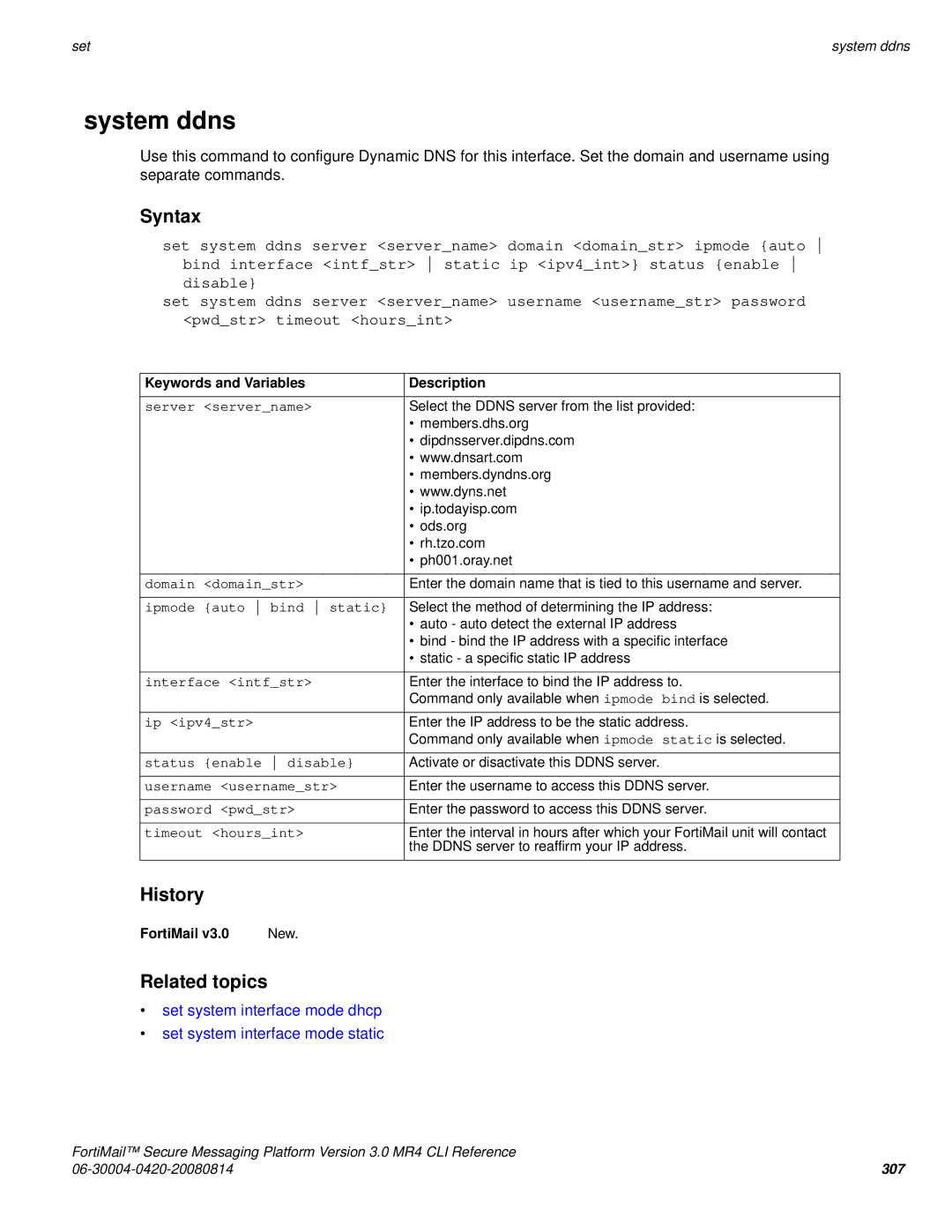 Fortinet 3.0 MR4 manual System ddns 