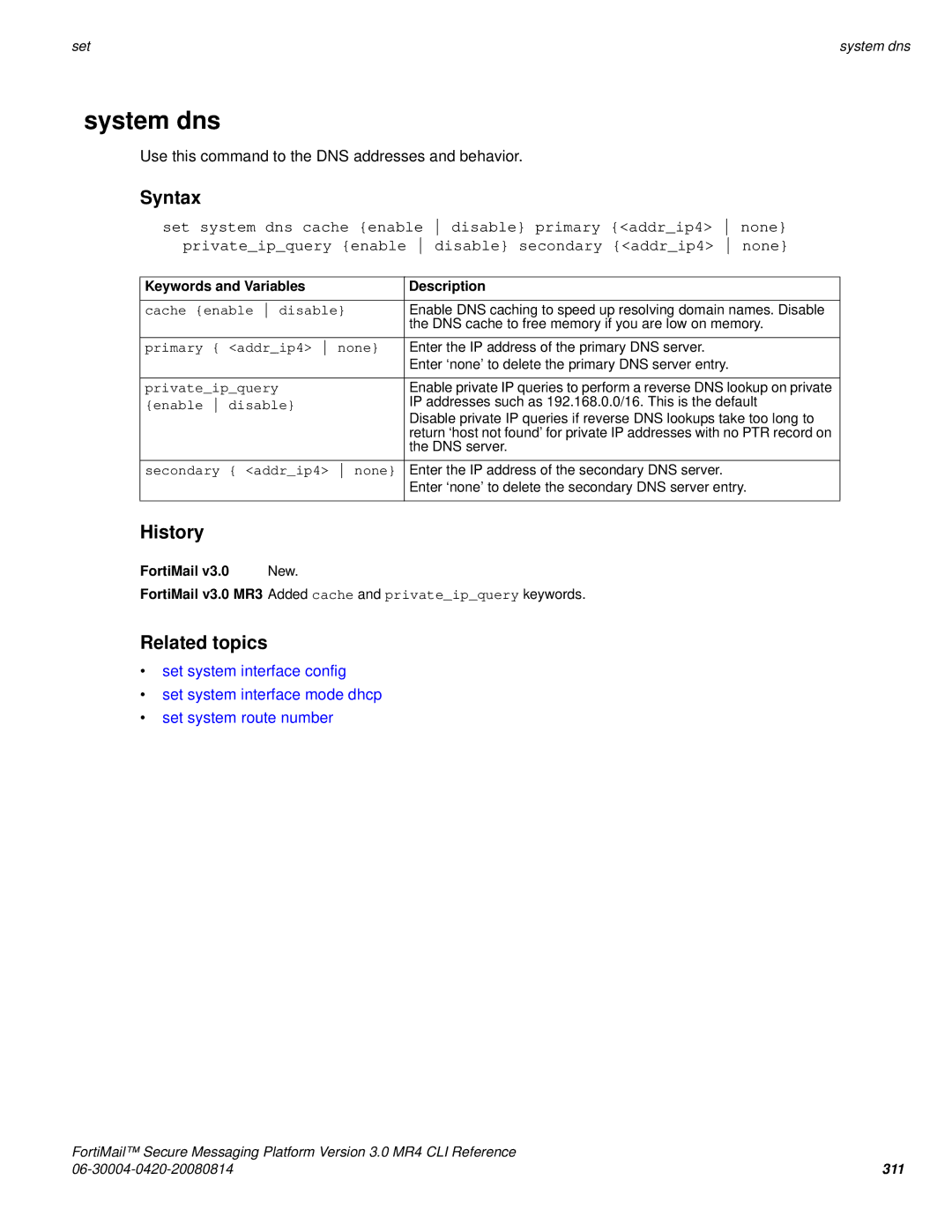 Fortinet 3.0 MR4 manual System dns 